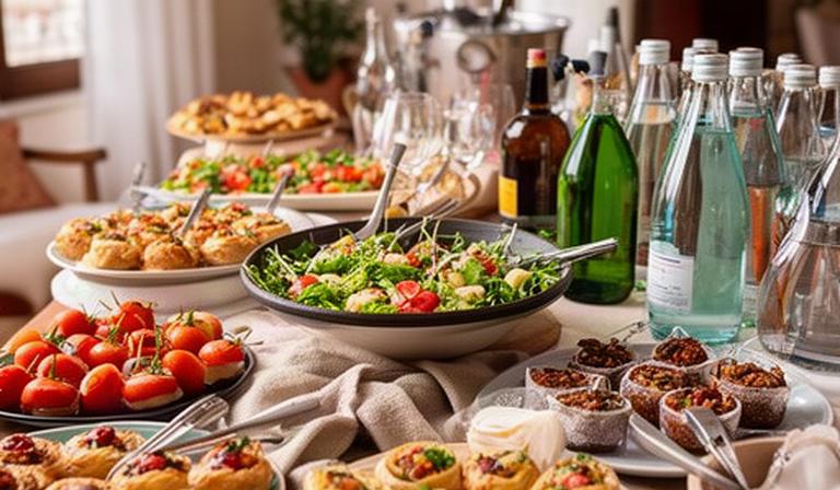 Buffet per festa di laurea in una casa di Catanzaro con piccoli assaggi e bevande